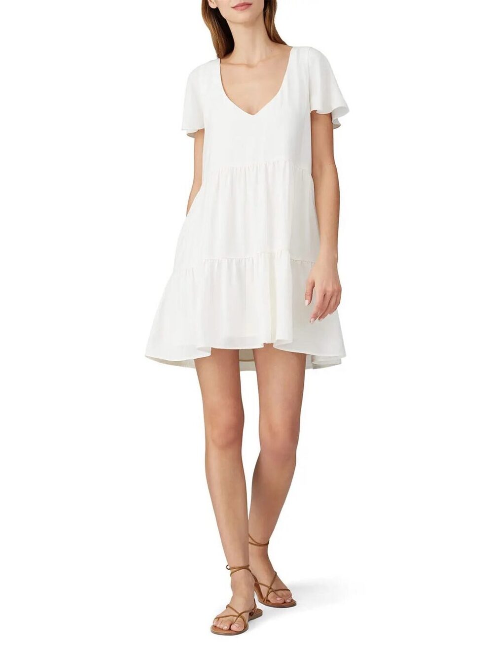 Show Me Your Mumu Ivory Tiered Babydoll Mini Dress XS V Neck Tie Back Bridal